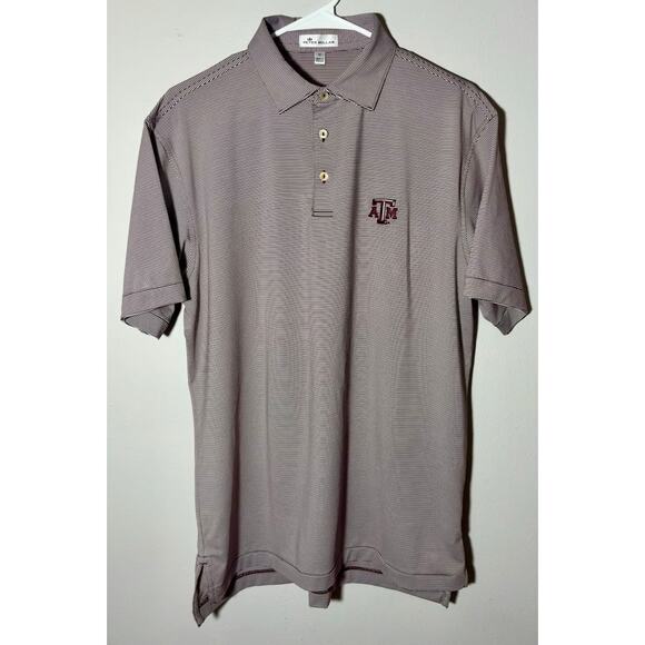 Texas A&M Aggies NCCA Peter Millar Golf Polo Gray & Red Striped Sz M - Picture 1 of 8